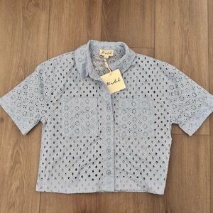 Mural Light Blue Eyelet Button-Up Shirt XS